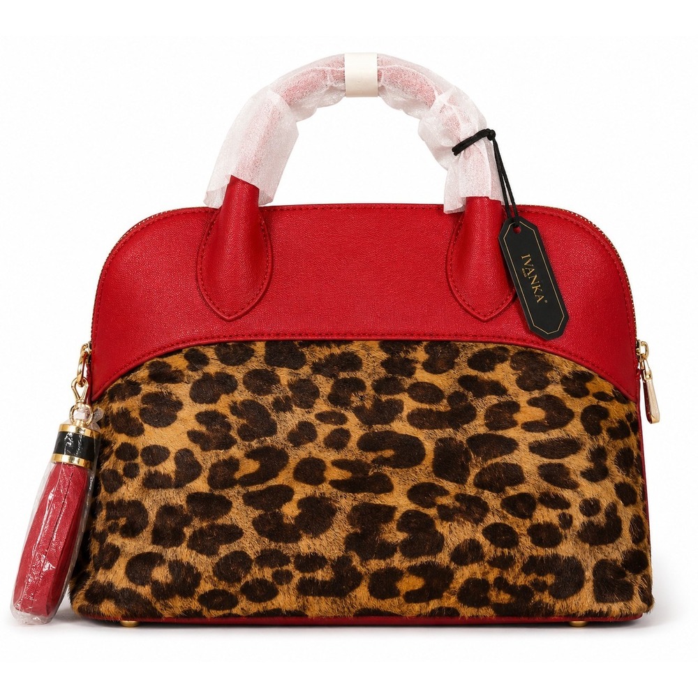 Ivanka Trump Leopard Print Red Satchel Bag